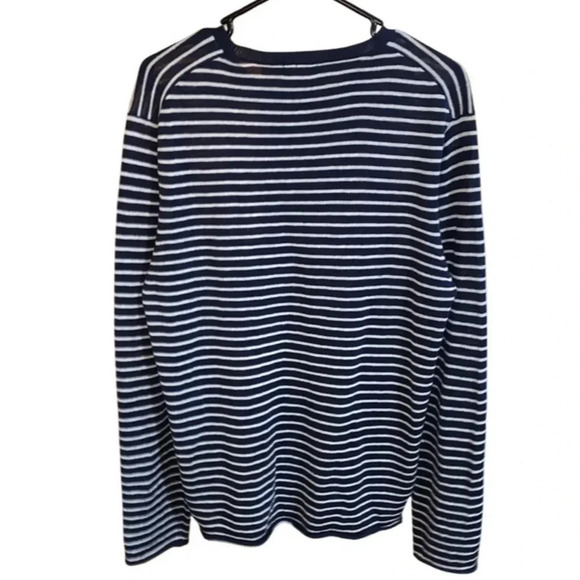 Onia Navy Blue and Cream Striped Linen Blend Sweater Size Small - Picture 3 of 5